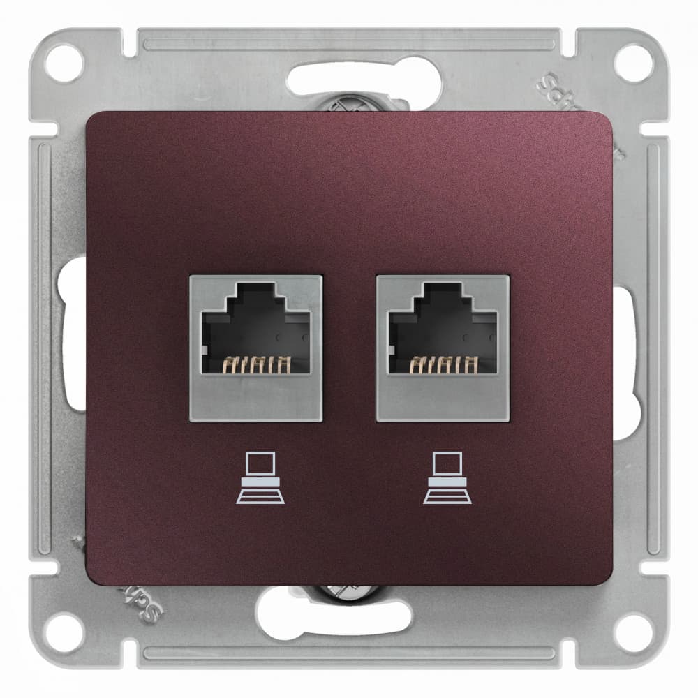 Розетка двойная компьютерная Schneider Electric Glossa баклажановый цвет 2 порта RJ-45 — купить в Electrica Shop