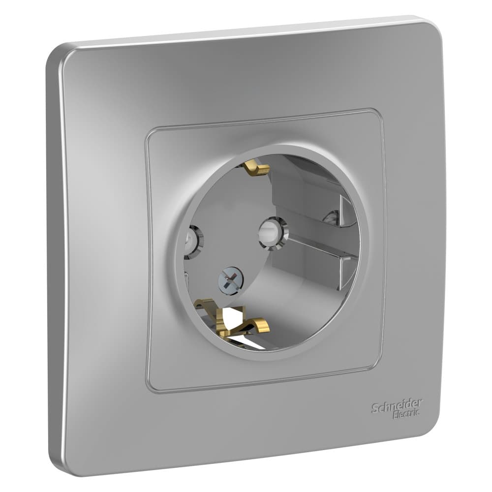 Розетка с заземлением и защитными шторками Schneider Electric Blanca алюминий BLNRS001113