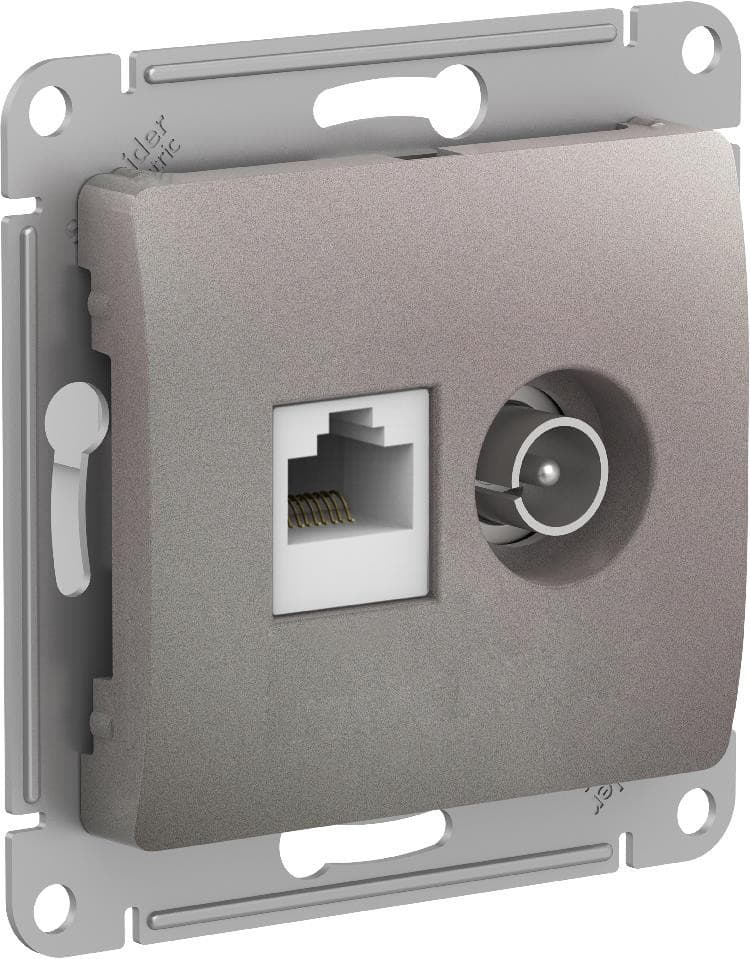 Розетка двойная Schneider Electric Glossa цвет платина TV + компьютер RJ-45 GSL001289
