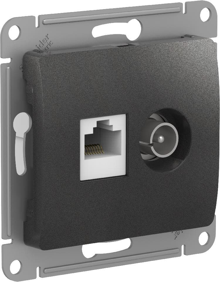 Розетка двойная Schneider Electric Glossa антрацит TV + компьютер RJ-45 GSL000789