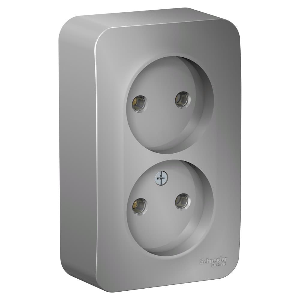 Розетка двойная без заземления Systeme Electric Blanca BLNRA000213, цвет алюминий, для скрытого монтажа, два евроразъема, металлизированный дизайн.