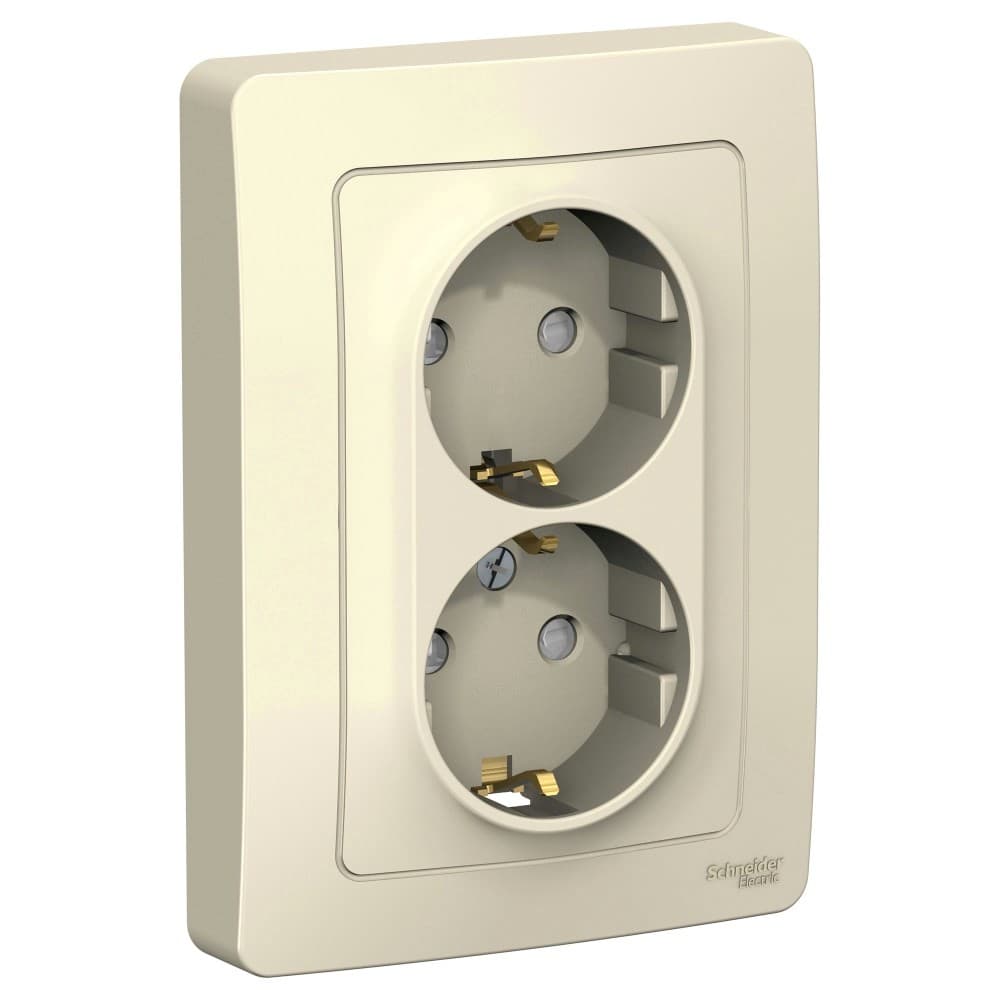 Розетка двойная с заземлением и защитными шторками Systeme Electric Blanca BLNRS001122, цвет молочный, безопасное подключение двух приборов, защита от детей.