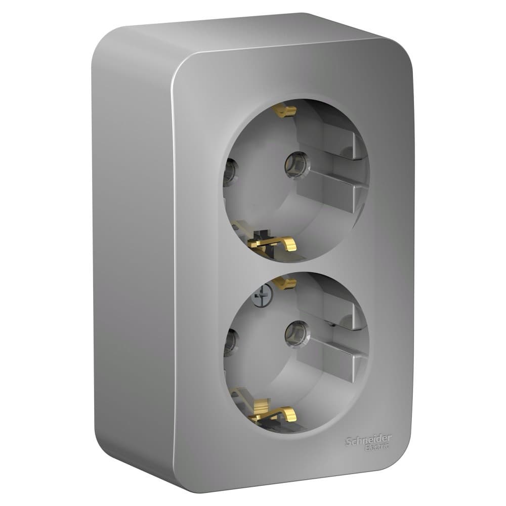 Розетка двойная с заземлением Systeme Electric Blanca BLNRA010213, цвет алюминий, два евроразъема с заземлением, металлический дизайн, скрытый монтаж.