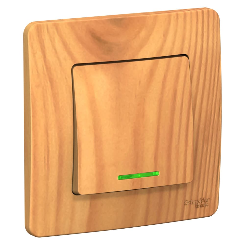 Выключатель одноклавишный с подсветкой Systeme Electric Blanca BLNVS010115, цвет ясень, световой индикатор, для скрытого монтажа.