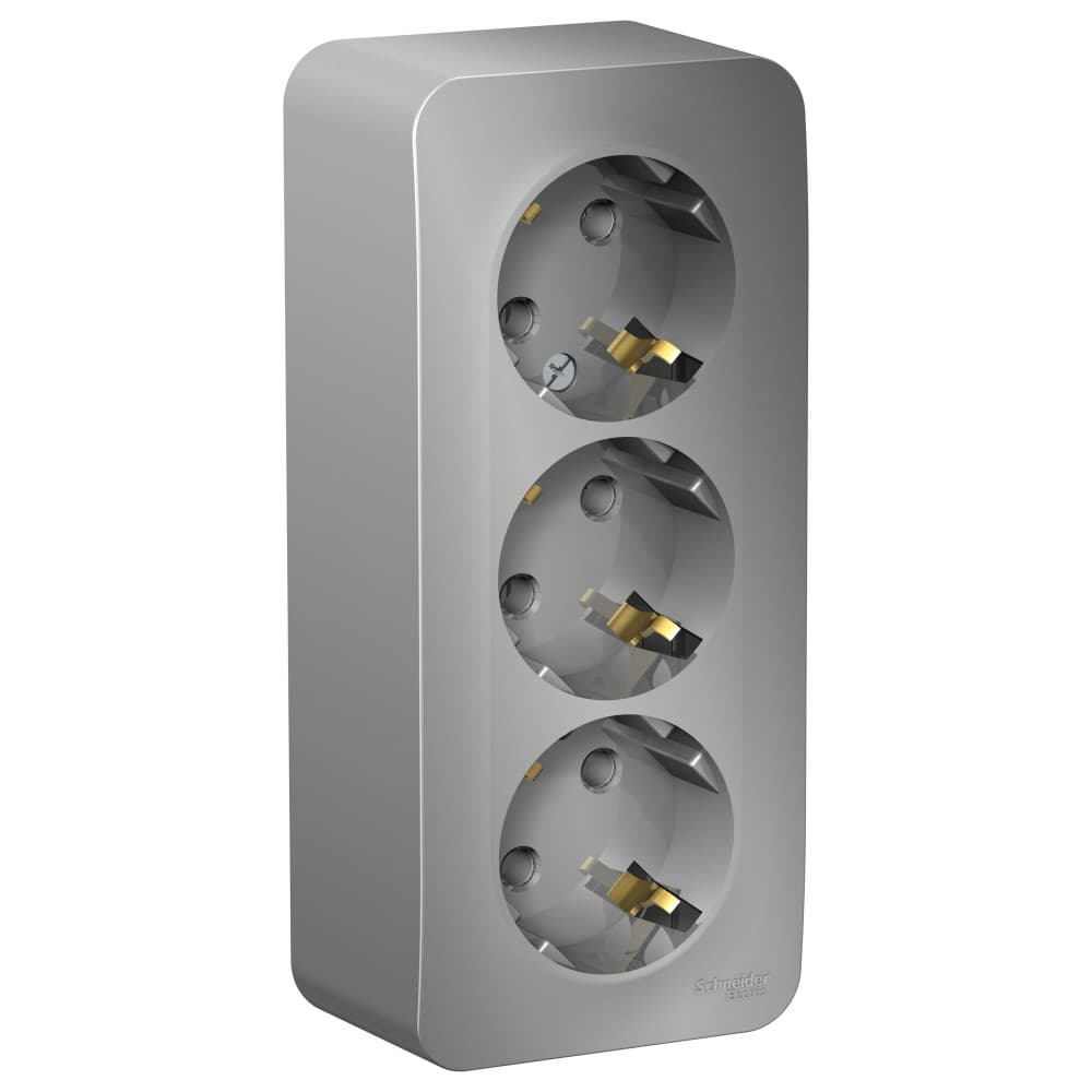 Розетка тройная с заземлением Systeme Electric Blanca BLNRA010313, цвет алюминий, три евроразъема с заземлением, для скрытого монтажа.