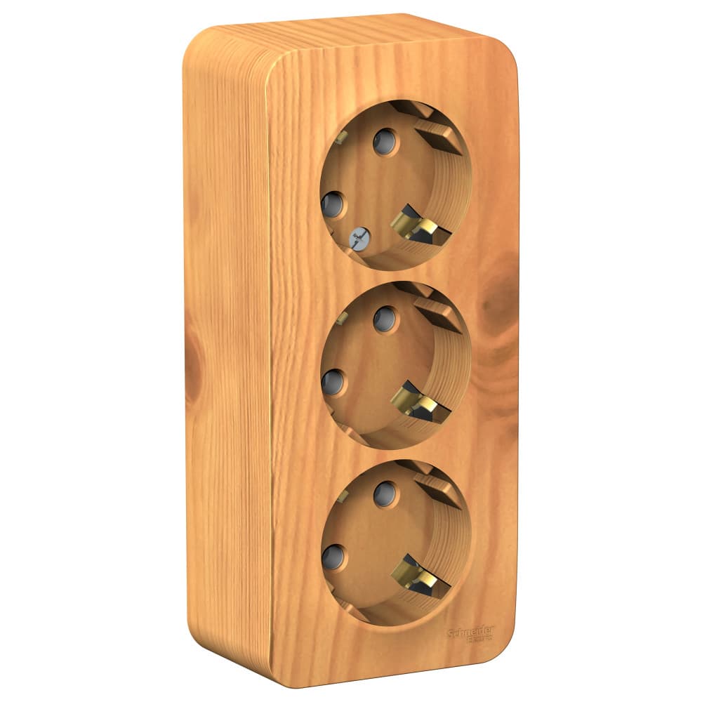 Розетка тройная с заземлением Systeme Electric Blanca BLNRA010315, цвет ясень, накладная открытой установки, без защитных шторок, изолирующая пластина.