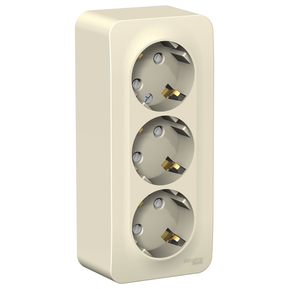 Розетка тройная с заземлением и защитными шторками Systeme Electric Blanca BLNRA011312, цвет молочный, защита от детей, три разъема с заземлением.