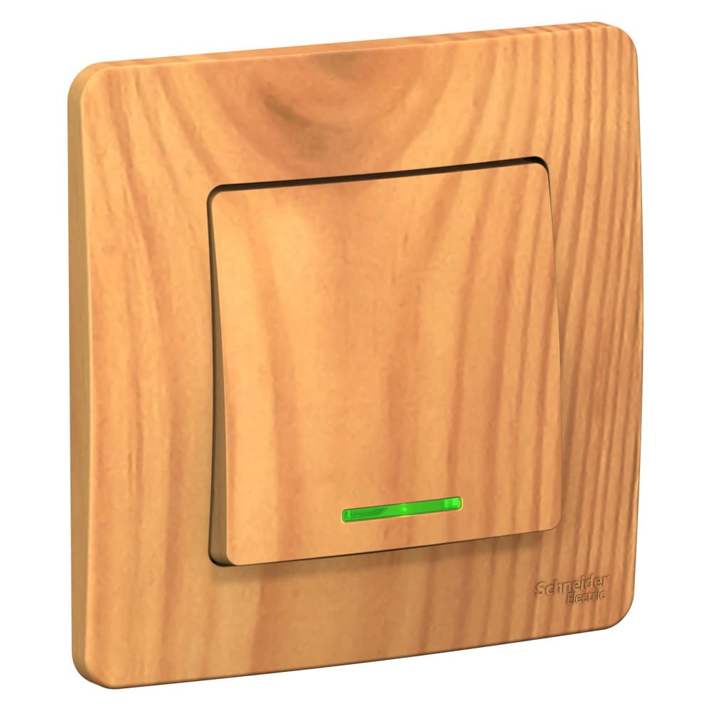 Выключатель одноклавишный проходной с подсветкой Systeme Electric Blanca BLNVS010615, цвет ясень, световой индикатор, управление светом из двух точек.