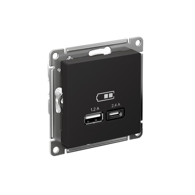 Розетка USB Type-A + Type-C Systeme Electric ATLASDESIGN карбон ATN001039 — Electrica Shop