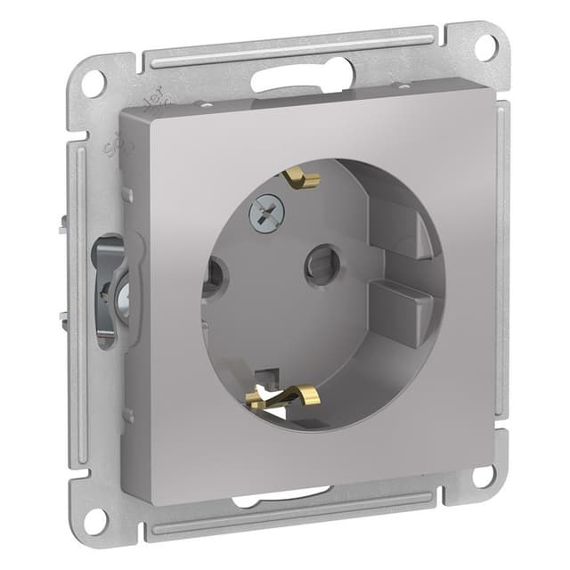 Розетка с заземлением и защитными шторками Schneider Electric AtlasDesign алюминий ATN000345