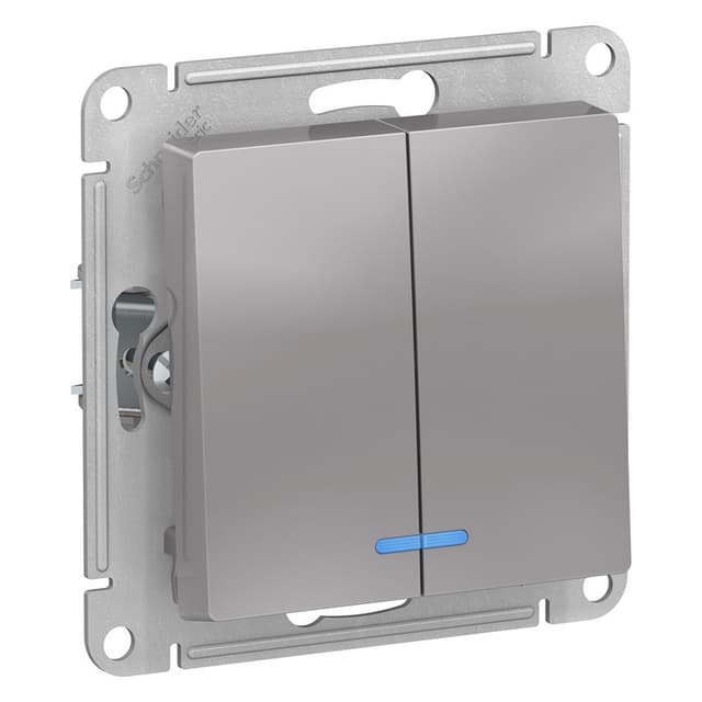 Выключатель двухклавишный с подсветкой Schneider Electric AtlasDesign алюминий ATN000353