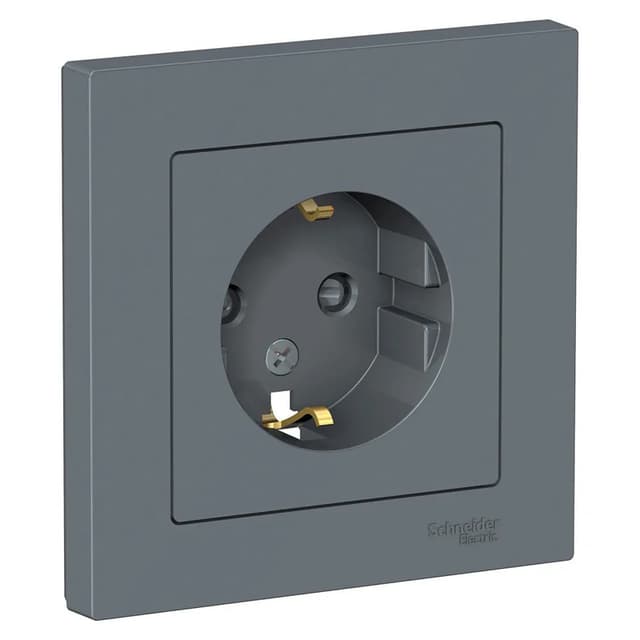 Комплект: розетка с заземлением и защитными шторками Systeme Electric AtlasDesign с рамкой, цвет графит