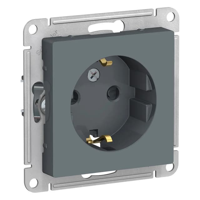 Розетка электрическая Systeme Electric AtlasDesign с заземлением и защитными шторками, цвет графит