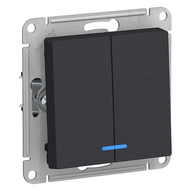 Выключатель двухклавишный с подсветкой Systeme Electric AtlasDesign для управления двумя группами света, цвет карбон