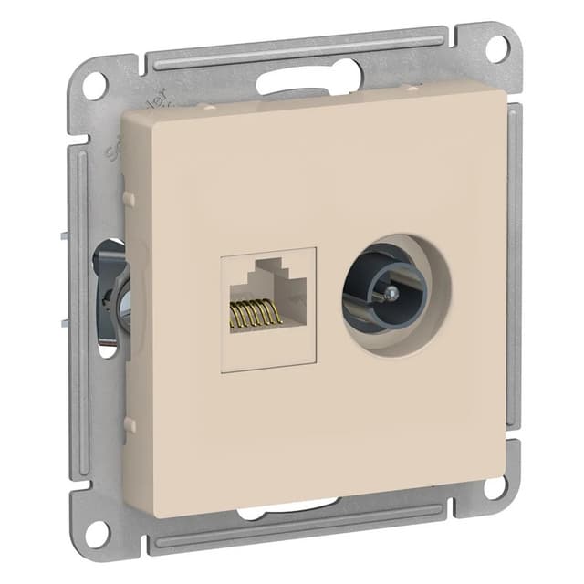 Розетка двойная Systeme Electric AtlasDesign ATN000289 бежевая с разъемами ТВ и RJ45