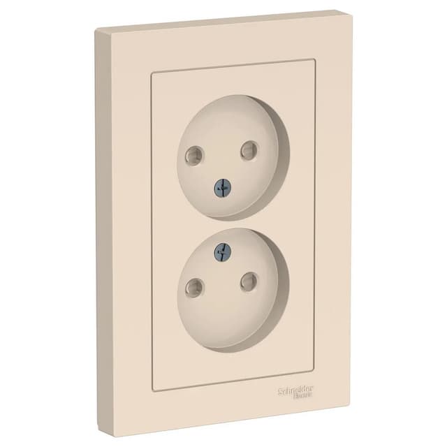 Розетка двойная Systeme Electric AtlasDesign ATN000222 бежевая без заземления с защитными шторками