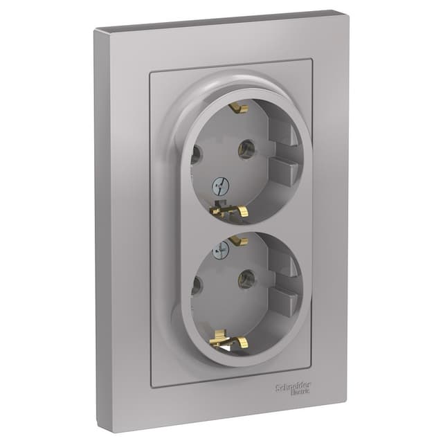 Розетка двойная с заземлением Schneider Electric AtlasDesign алюминий ATN000324