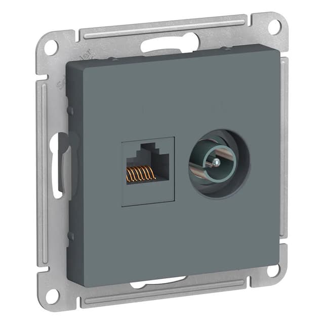 Комбинированная розетка Systeme Electric AtlasDesign: телевизионная и компьютерная RJ45 Cat.5e, цвет графит
