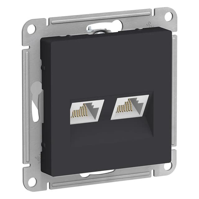 Розетка сетевая двойная Systeme Electric AtlasDesign для подключения двух устройств к интернету, цвет карбон