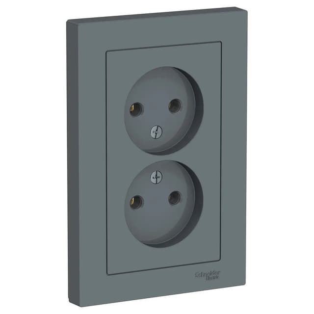 Двойная электрическая розетка Systeme Electric AtlasDesign без заземления, цвет графит