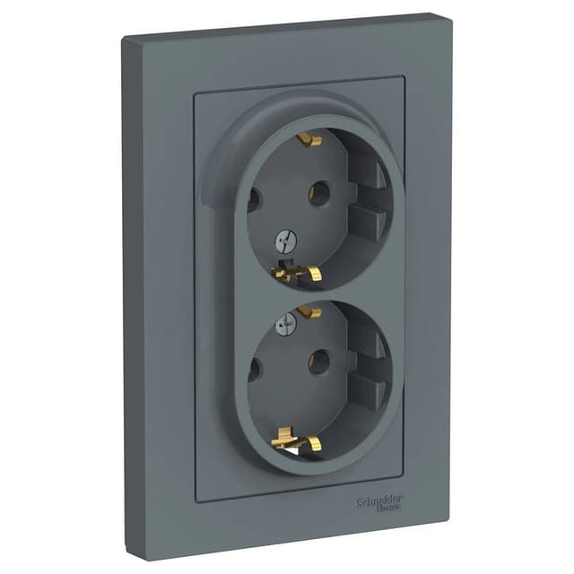 Двойная электрическая розетка Systeme Electric AtlasDesign с заземлением, цвет графит