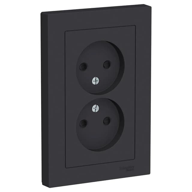 Розетка двойная без заземления с защитными шторками Systeme Electric AtlasDesign, цвет карбон