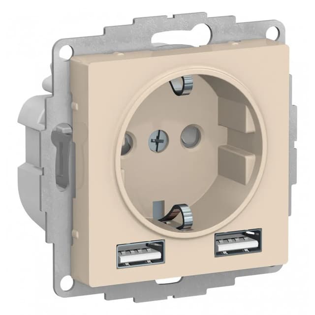 Розетка Systeme Electric AtlasDesign ATN000230 бежевая с двумя портами USB-A
