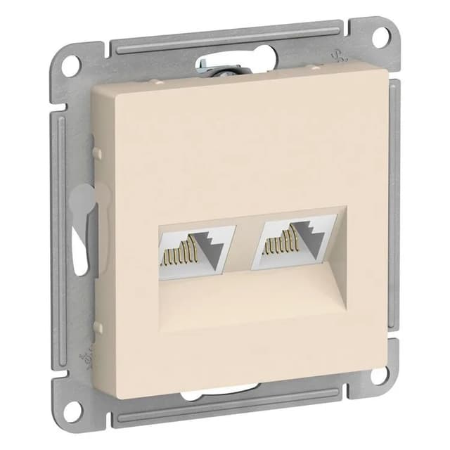 Розетка компьютерная двойная Systeme Electric AtlasDesign ATN000285 бежевая с двумя портами RJ-45