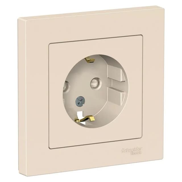 Розетка Systeme Electric AtlasDesign ATN000244 бежевая с заземлением, шторками и рамкой