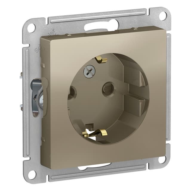 Розетка с заземлением и защитными шторками Schneider Electric AtlasDesign шампань ATN000545