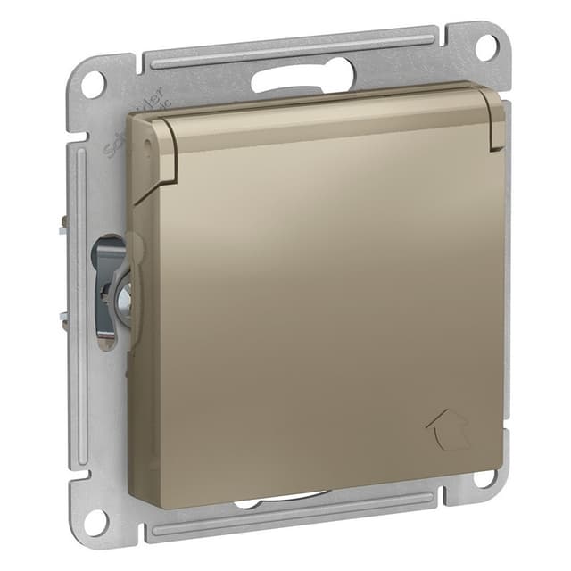 Розетка с заземлением защитными шторками и крышкой Schneider Electric AtlasDesign шампань ATN000546
