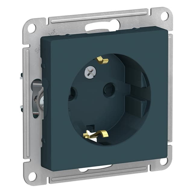 Розетка с заземлением и защитными шторками Schneider Electric AtlasDesign изумруд ATN000845