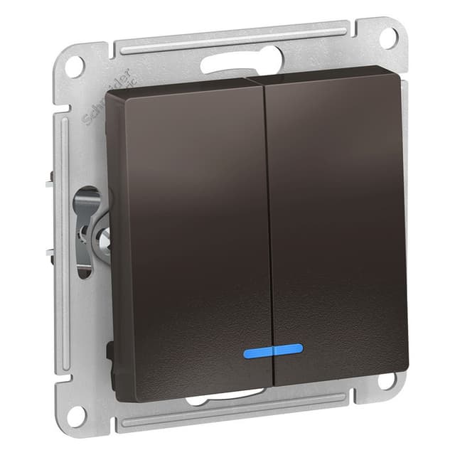 Выключатель двухклавишный с подсветкой Schneider Electric AtlasDesign мокко ATN000653