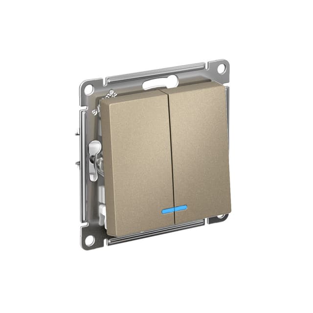 Выключатель двухклавишный с подсветкой Schneider Electric AtlasDesign шампань ATN000553