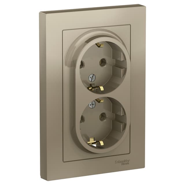 Розетка двойная с заземлением Schneider Electric AtlasDesign шампань ATN000524