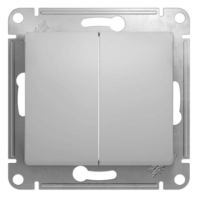 Выключатель проходной двухклавишный Systeme Electric (Schneider) Glossa, цвет алюминий
