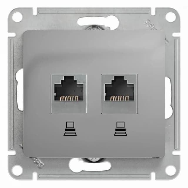 Розетка двойная компьютерная (2xRJ45) Systeme Electric (Schneider) Glossa, цвет алюминий