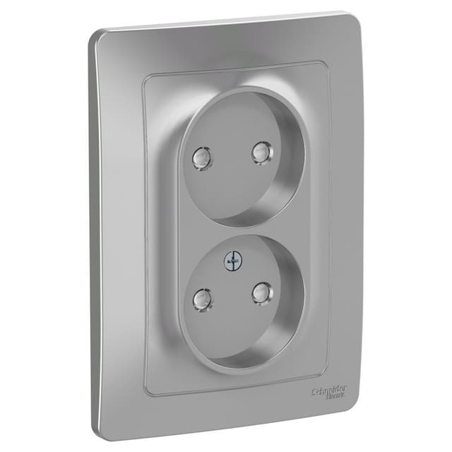 Розетка двойная без заземления с защитными шторками Schneider Electric Blanca алюминий BLNRS000123