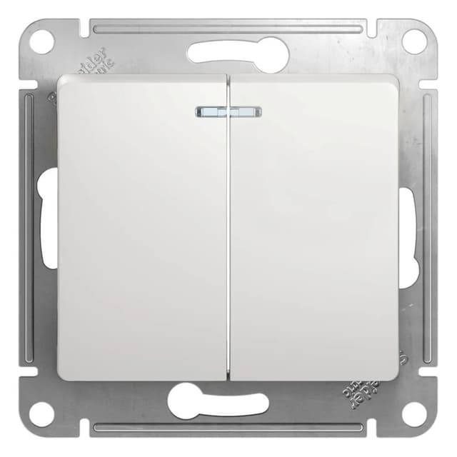 Выключатель двухклавишный с подсветкой Systeme Electric (Schneider) Glossa, цвет белый