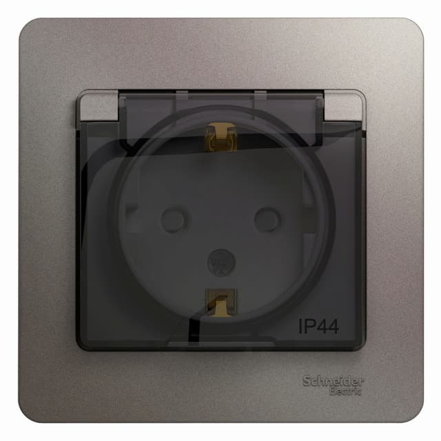Розетка Schneider Electric Glossa цвет платина с крышкой, шторками и рамкой GSL001248