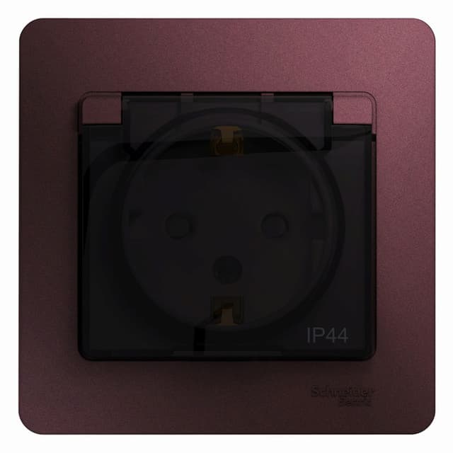 Розетка Schneider Electric Glossa баклажановый цвет с крышкой, шторками и рамкой GSL001148