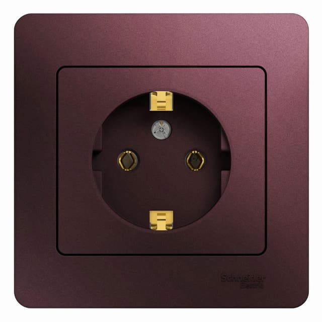 Розетка Schneider Electric Glossa баклажановый цвет с заземлением и рамкой в комплекте GSL001142