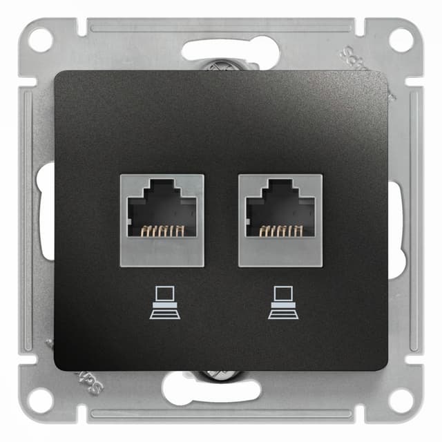 Розетка двойная компьютерная Schneider Electric Glossa антрацит 2 порта RJ-45 GSL000785KK