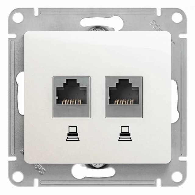 Розетка двойная компьютерная (2xRJ45) Systeme Electric (Schneider) Glossa, цвет перламутр