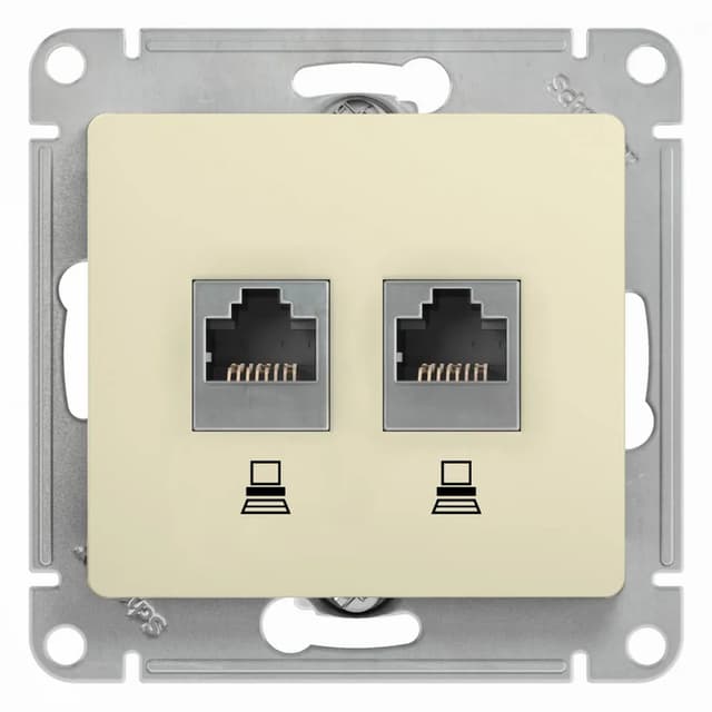 Розетка двойная компьютерная (2xRJ45) Systeme Electric (Schneider) Glossa, цвет бежевый