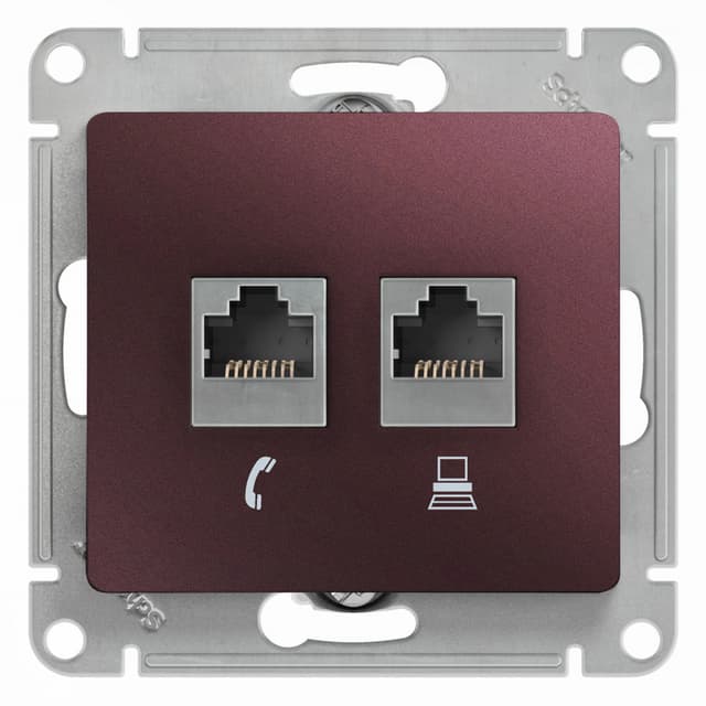 Розетка двойная Schneider Electric Glossa баклажановый цвет телефон RJ-11 + компьютер RJ-45 GSL001185