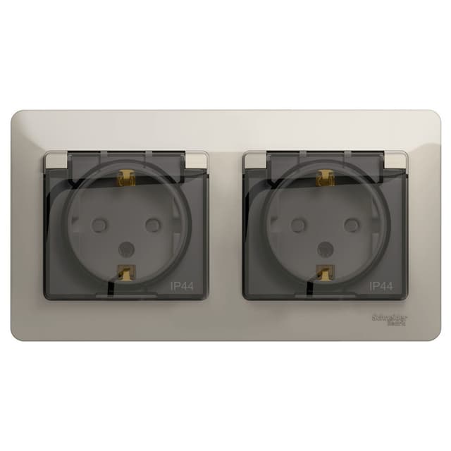 Розетка двойная Schneider Electric Glossa молочный цвет с крышкой, шторками и рамкой GSL000947
