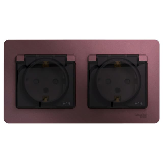 Розетка двойная Schneider Electric Glossa баклажановый цвет с крышкой, шторками и рамкой GSL001147