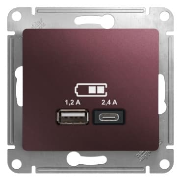 Розетка Systeme Electric Glossa баклажановый цвет с портами USB Type-A и Type-C GSL001139