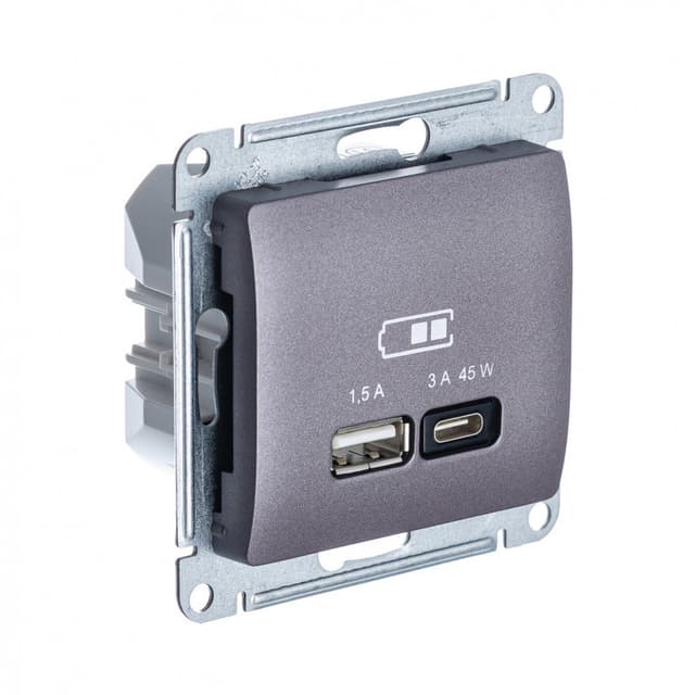 Розетка USB Type-A + Type-C Schneider Electric Glossa сиреневый туман — купить в Electrica Shop